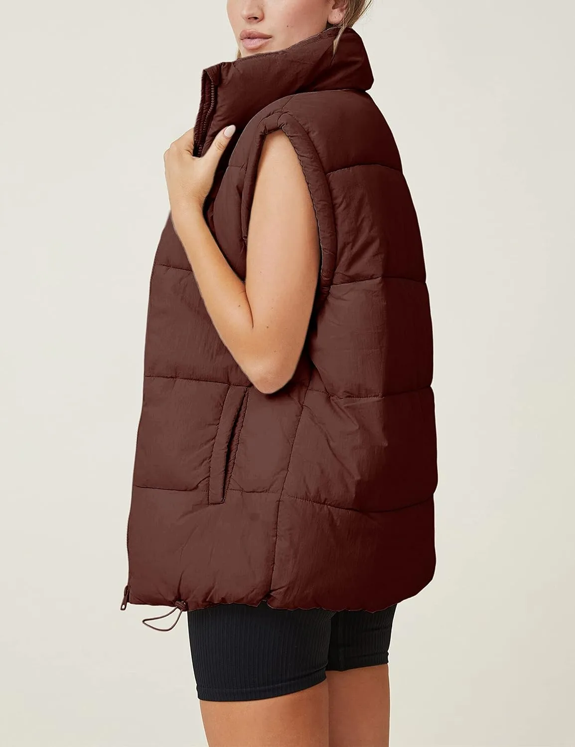 Zhiyouni Womens Puffer Vests Sleeveless Puffy Jackets Stand Collar Zipper Coats