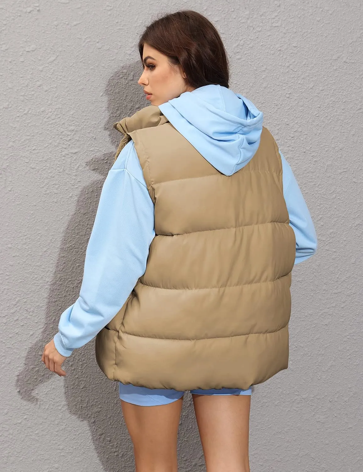 Zhiyouni Womens Puffer Vests Sleeveless Puffy Jackets Stand Collar Zipper Coats