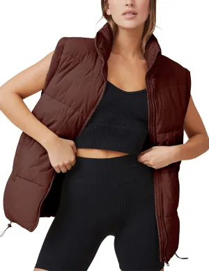 Zhiyouni Womens Puffer Vests Sleeveless Puffy Jackets Stand Collar Zipper Coats